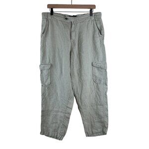 RACHEL Rachel Roy Sage Green Straight Leg Cargo Cropped Linen Pants